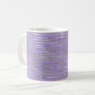 ラベンダー 紫 シルバー ストライプ コーヒーマグカップ