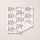 ラベンダー、緑の柄の藤の花のタオルのセット バスタオルセット (ウォッシュタオル)