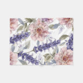 ラベンダー・芍薬の水彩花柄ガーデン フリースブランケット (正面(横))