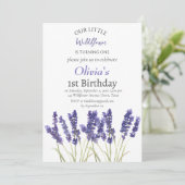 ラベンダー 1歳 誕生日 女の子 パープル フラワーリング 招待状 (スタンド正面)