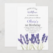 ラベンダー 1歳 誕生日 女の子 パープル フラワーリング 招待状 (正面/裏面)