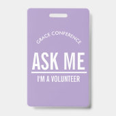 ラベンダー Ask me I'm a volunteer id バッジ (裏面)