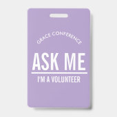 ラベンダー Ask me I'm a volunteer id バッジ (正面)