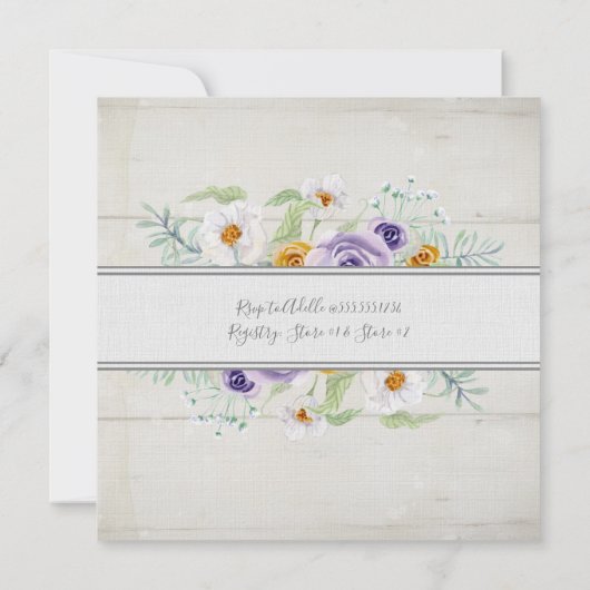 ラベンダーnアンバーバラフローラウッドベビーシャワーガール 招待状 (裏面)