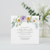 ラベンダーnアンバーバラフローラウッドベビーシャワーガール 招待状 (スタンド正面)