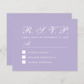 ラベンダーRSVP予算シンプルスクリプトパープルカード (正面/裏面)