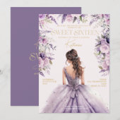 ラベンダーSweet sixteen16パープルドレスフローラ 招待状 (正面/裏面)