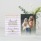 ラベンダーSweet sixteen16歳の誕生日パーティーの写真 招待状 (スタンド正面)
