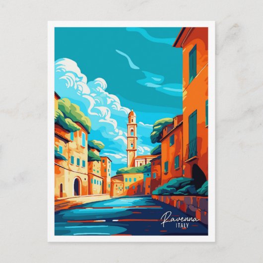ラベンナイタリアアートヴィンテージトラベルイラストレーション ポストカード (正面)