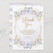 ラベンフェミニンダー金ゴールドフローラベビーガールシャワー サンキューカード (正面/裏面)