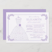 ラベンモダンダー結婚ズドレスブライダルシャワー 招待状 (正面/裏面)