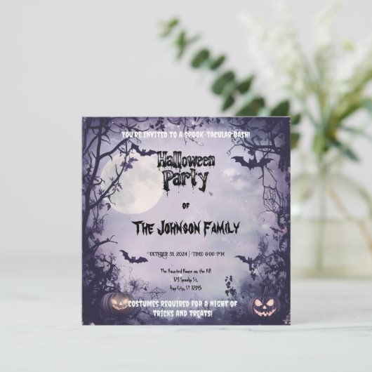 ラベ不気味ンダーハローウィンパーティ – フルムーン&こうもり 招待状 (スタンド正面)