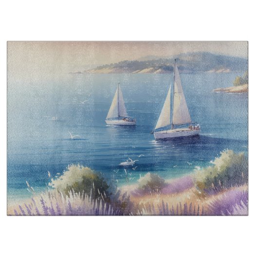 ラベ地中海のンダーコーストと帆船 カッティングボード (正面)