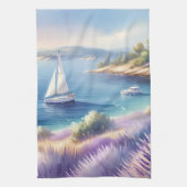 ラベ地中海のンダーコーストと帆船 キッチンタオル (縦)