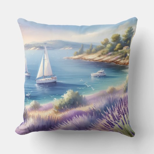 ラベ地中海のンダーコーストと帆船 クッション (正面)