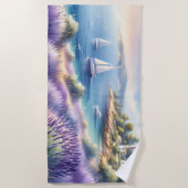 ラベ地中海のンダーコーストと帆船 ビーチタオル (正面)