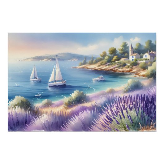 ラベ地中海のンダーコーストと帆船 ポスター (正面)