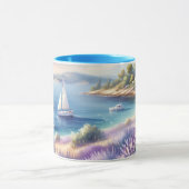 ラベ地中海のンダーコーストと帆船 マグカップ (中央)