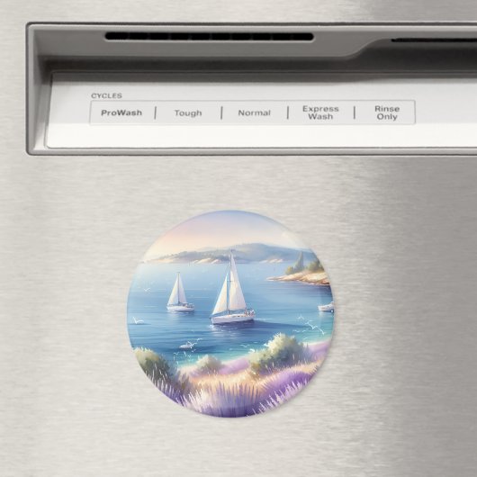 ラベ地中海のンダーコーストと帆船 マグネット (インサイチュ (食洗機))