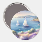 ラベ地中海のンダーコーストと帆船 マグネット (正面/裏面)