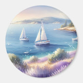 ラベ地中海のンダーコーストと帆船 マグネット (正面)