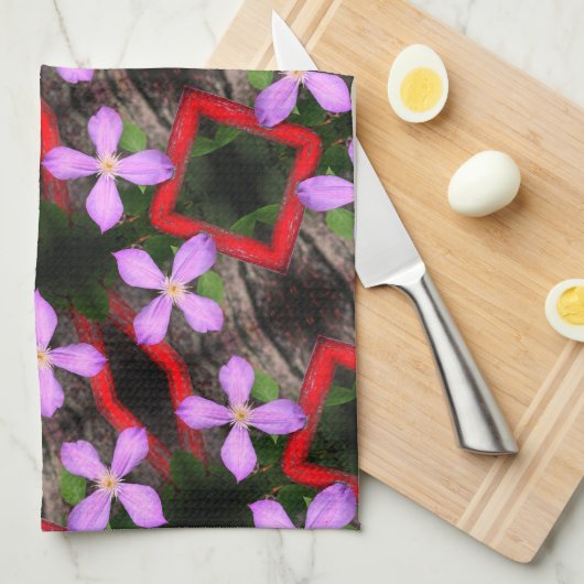 ラベ独身のンダークレマチス花抽象芸術模様 キッチンタオル (四つ折り)