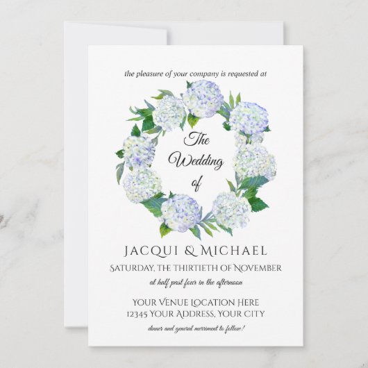 ラベ素朴ンアジサイフローラリース結婚ズ 招待状 (正面)