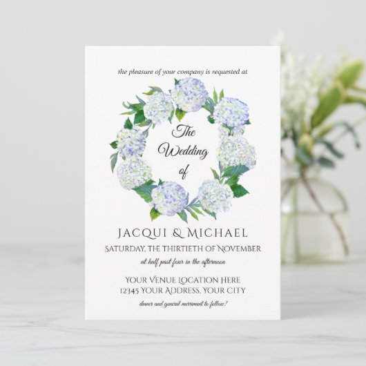 ラベ素朴ンアジサイフローラリース結婚ズ 招待状 (スタンド正面)