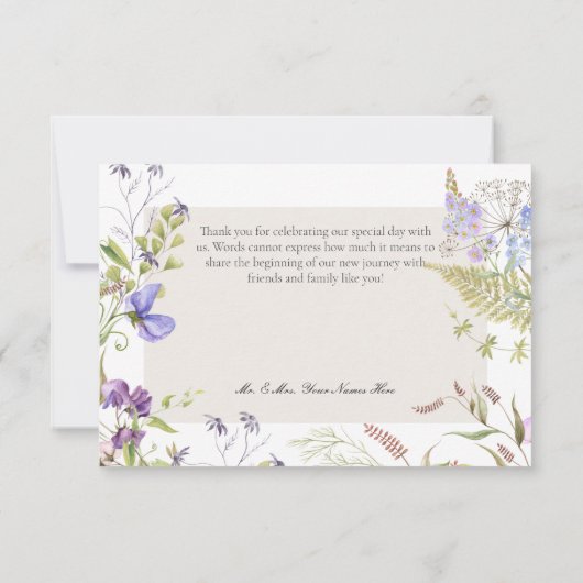 ラベ素朴ンダーとセージのワイルドフラワーホワイト サンキューカード (裏面)