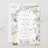 ラベ素朴ンダーとセージのワイルドフラワーホワイト 招待状 (正面)