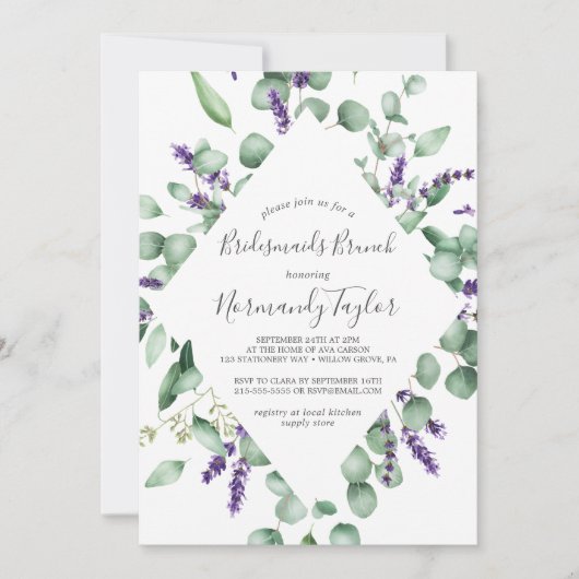 ラベ素朴ンダーとユーカリのブリデスメイドブランチ 招待状 (正面)