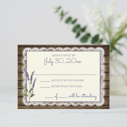 ラベ素朴ンダーとレース結婚の応答カード 出欠カード (スタンド正面)