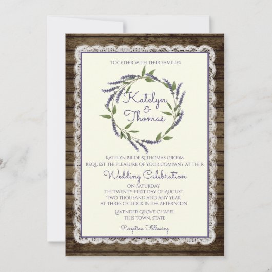 ラベ素朴ンダーとレース結婚ズ 招待状 (正面)