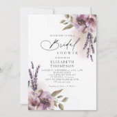 ラベ素朴ンダーパープルフローラシックブライダルシャワー 招待状 (正面)