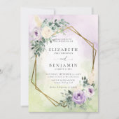 ラベ素朴ンダーパープルボホシック幾何結婚ズ 招待状 (正面)