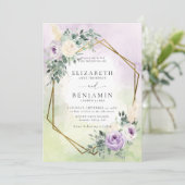ラベ素朴ンダーパープルボホシック幾何結婚ズ 招待状 (スタンド正面)