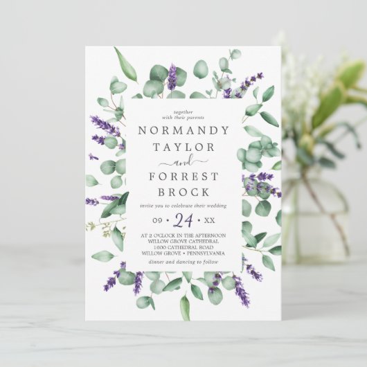 ラベ素朴ンダーフローラフレームモノグラムバック結婚ズ 招待状 (スタンド正面)