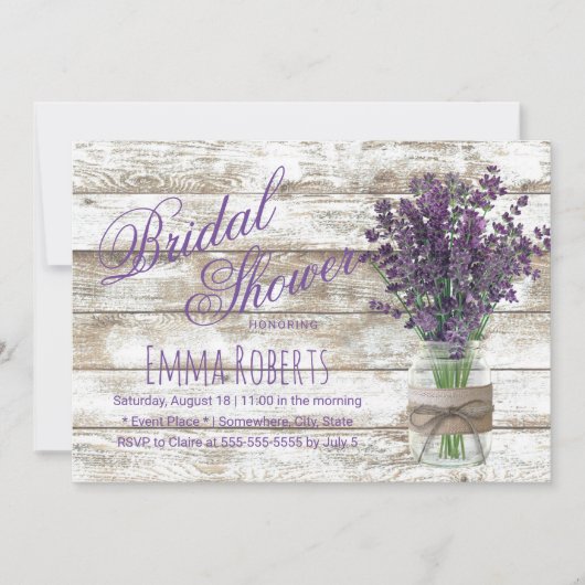 ラベ素朴ンダーフローラメイスンジャーブライダルシャワー 招待状 (正面)