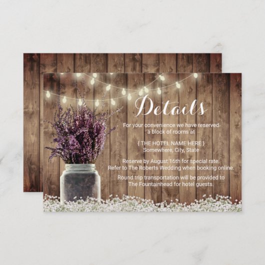 ラベ素朴ンダーフローラメイスン結婚ジャーの詳細 招待状 (正面/裏面)