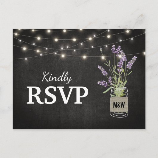 ラベ素朴ンダーメイソンジャールライツウェディングRSVP インビテーションポストカード (正面)
