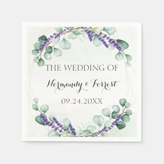 ラベ素朴ンダーユーカリ金ゴールドフレ結婚ーム スタンダードカクテルナプキン (正面)