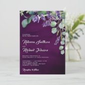 ラベ素朴ンダーユーカリQRコードパープル結婚ズ 招待状 (スタンド正面)