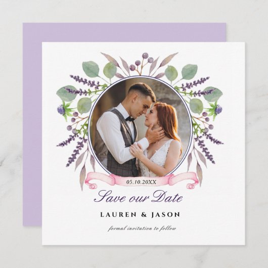 ラベ素朴ンダー日付を保存Photo square Invitat 招待状 (正面/裏面)