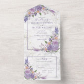 ラベ素朴ンダー薄紫大理石金ゴールド結婚フローラ オールインワン招待状 (内側)