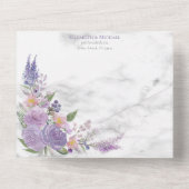 ラベ素朴ンダー薄紫大理石金ゴールド結婚フローラ オールインワン招待状 (裏面)
