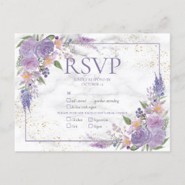 ラベ素朴ンダー薄紫金ゴールドフローラウェディングRSVP インビテーションポストカード