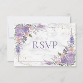 ラベ素朴ンダー薄紫金ゴールドフローラウェディングRSVP 出欠カード