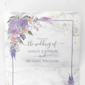 ラベ素朴ンダー薄紫金ゴールドフローラ結婚写真 三つ折り招待状 (内部最初)