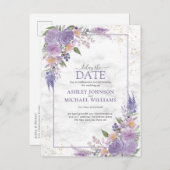 ラベ素朴ンダー薄紫金ゴールドフローラ遅延 案内ポストカード (正面/裏面)