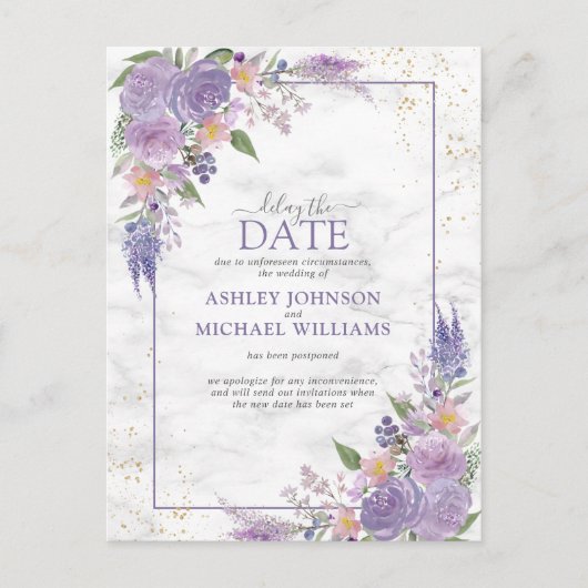 ラベ素朴ンダー薄紫金ゴールドフローラ遅延 案内ポストカード (正面)